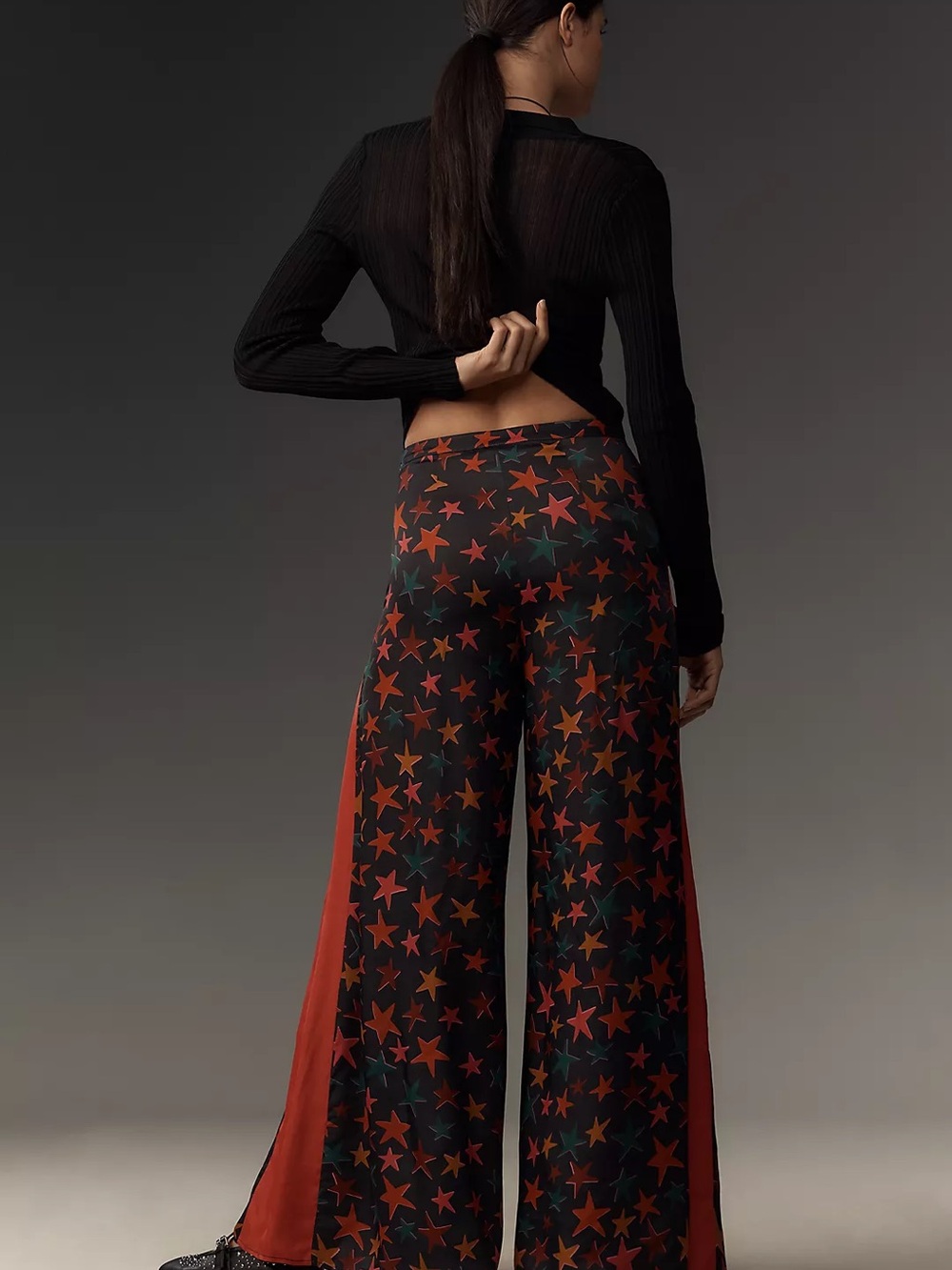 FARM Rio Black Wide-Leg Pants with Red and Orange Stars - Picture 4 of 4